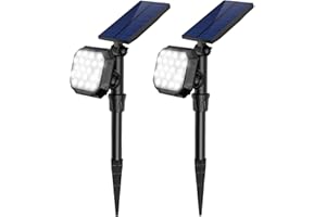 ROSHWEY Solar Spot Lights Outdoor, 22 LED 700 Lumens Bright Solar Powered Flood Lights Waterproof Spotlight Outside Light for Garden, Driveway, Pathway, Walkway - Cool White, 2 Pack