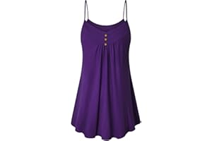 Viracy Women's Summer Button V Neck Pleated Spaghetti Strap Camisole Tank Tops (M-3XL)