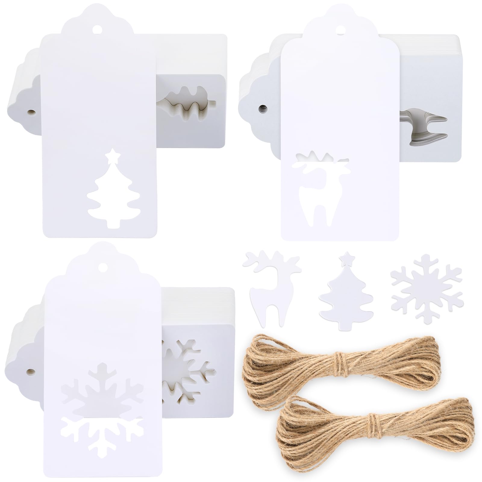 G2PLUS Large White Christmas Tags: 5 x 10 cm Xmas Labels for Presents, Kraft Paper Tags with String for Gift Wrapping Decorating,150 pcs