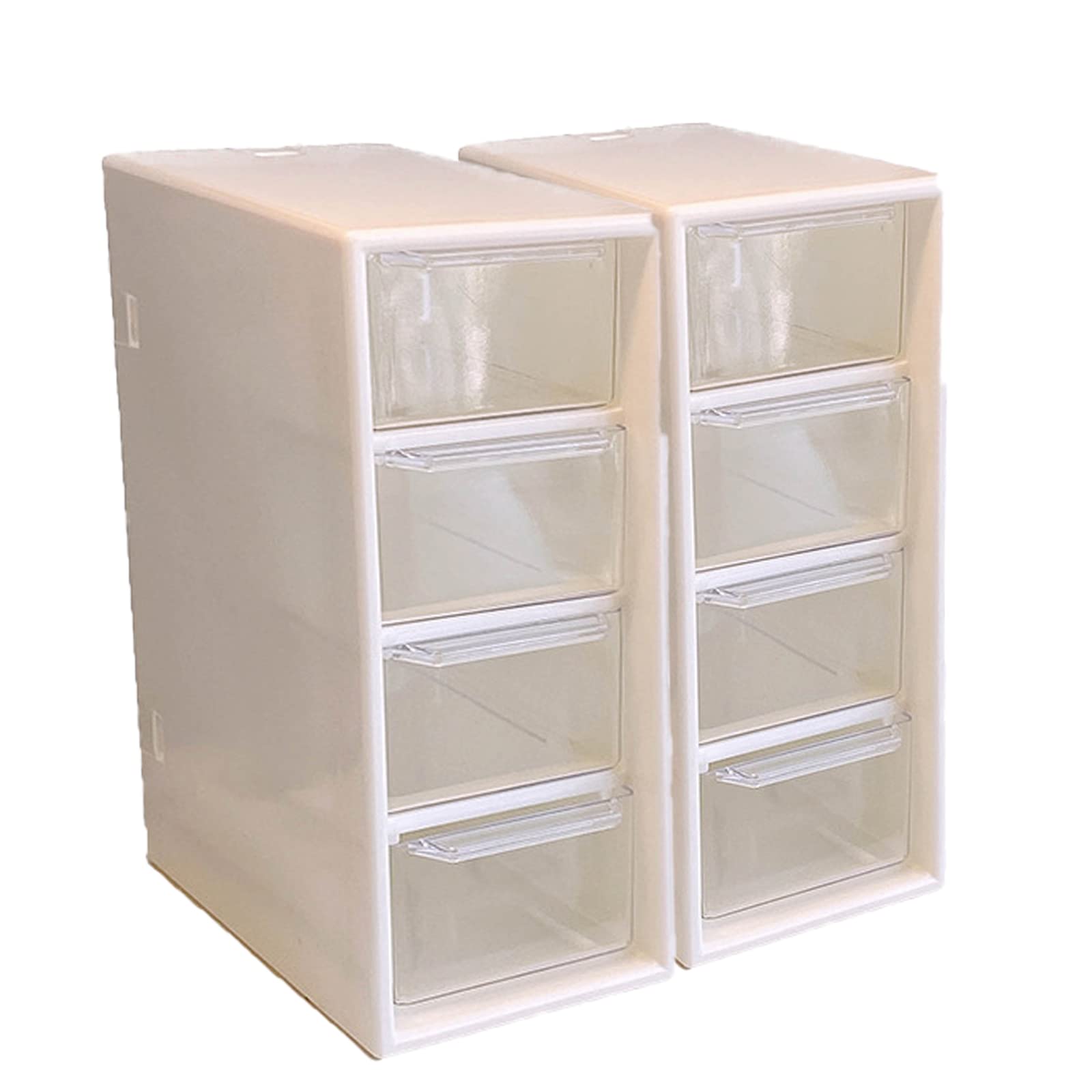 Cosmetic Storage Box,Desktop Jewelry Storage Display Boxes,2pcs Transparent Plastic Drawer Storage Cabinet with 4 Drawers,Desktop Parts Plastic Organizer Tool Craft Boxes for Office,School,Home,White