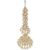 I Jewels Gold Plated Indian Wedding Bollywood Pearls Kundan Studded Maang Tikka for Women (T2872)