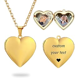 PHOCKSIN Glossy Gold Heart Lockets Personalized