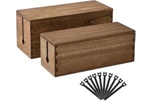 Kirigen Cord Management Box Wooden - Cable Organizer Hide Power Strips,Electrical Plugs - Desk Wires Station Protector for TVs,Computers,Power Cords & Bricks,Phone Ghargers(Set of 2,Dark Brown)