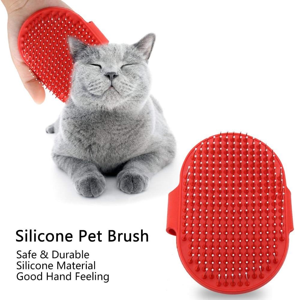 Dog Grooming Brush Cat Brush for Long & Short Hair - Silicone Massage Bath Cleaning Comb with Round Head Teeth (Red) - Image 3