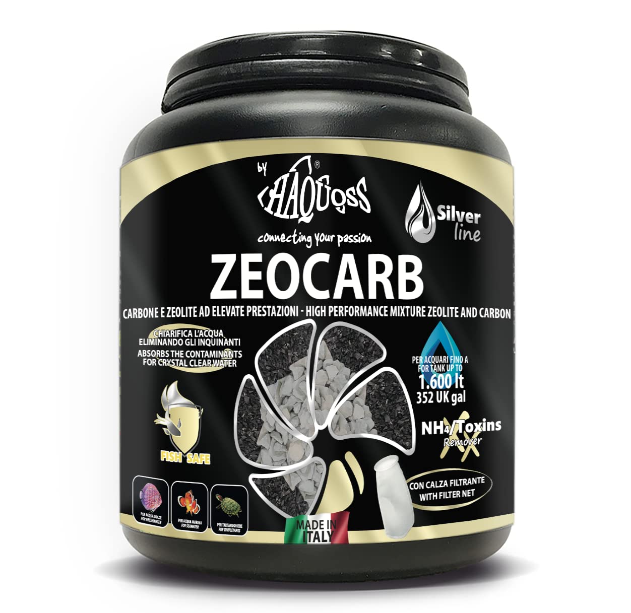 Haquoss Zeocarb Activated Carbon and Zeolite Filter Media Mix for Aquarium and Pond Filters 1.64 kg