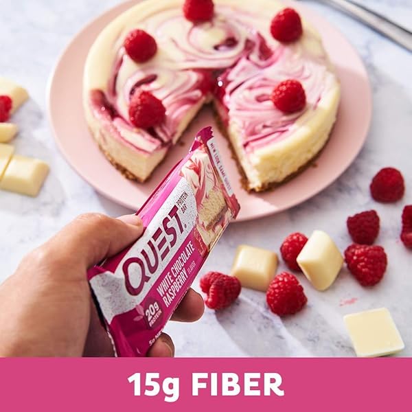 QUEST NUTRITION WHITE CHOCOLATE RASPBERRY PROTEIN BARS, 20G PROTEIN, 1G SUGAR, 5G NET CARB, HIGH FIBER, GLUTEN FREE, KETO FRIENDLY, 12 COUNT