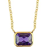 NJCRAFT Gold Plated Crystal Pendant Necklace for Women |Rectangular Stone on Elegant Chain | Minimalist Party & Daily Wear Jewelry Gift | Adjustable Chain 16+2 Inch