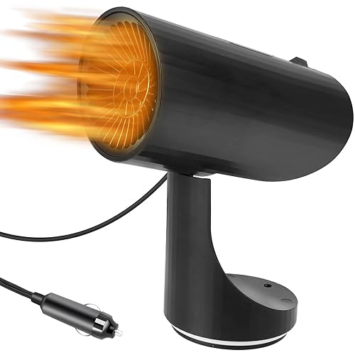 Dropship 12V 150W Portable Car Heater Heating Fan 2 In 1 Defroster Defogger Demister Windshield Heater Automotive Cooling Fan With Air Purification 360 Rotating Base