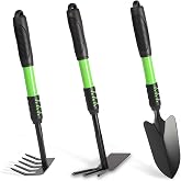 Zenrok Gardening Tool, 3 Pack Lightweight Heavy Duty Spade Shovel, Garden Tools and Hand Rake with Soft Rubber Non-Slip Handle, for Gardenging Planting Weeding Digging, Green 