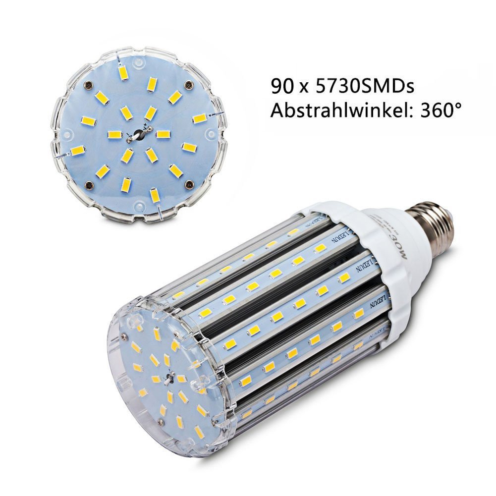 Ampoule led E27 30W 3000K, Wenscha lampe de maïs led puissant idéal pour garage, atelier,séjour, terrasse, applique murale, etc. (blanc chaud)