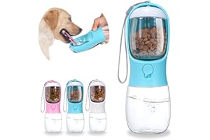 Paoakaola Dog Water Bottle 2 in 1, Leak Proof Portable Pet Water Bottle with Food Container, Outdoor Portable Water Dispenser for Cat, Puppy for Walking, Hiking, Camping, Travel(10oz Blue)