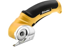 Creddux Cordless Electric Scissors, 4.2V Cardboard Cutter Tool for Cardboard Carpet Leather Packages Plastic with Rechargeable Battery Yellow