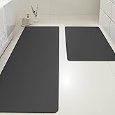 ACCUMTEK Ultra Thin Bath Mat, Upgrade Backing Non Slip Thin Bath Mats Fit Under Door, Quick Dry Ultra Absorbent Bathroom Rugs, Machine Washable Bath Rugs for Bathroom, Black/Solid/24 x17+48"x20"