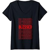 Womens Red Blessed Red Graphic V-Neck T-Shirt