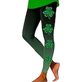 LVOFTJU St Patricks Day Leggings for Women Casual Shamrock Leggings Irish Green Pant Soft Tummy Control Workout Yoga Pants