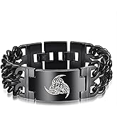 Hipunk Men Stainless Steel Viking Link Bracelet - Norse Mythology Celtic Knot Crescent Moon Triskelion Triskele Thor's Hammer Black Chain Wristband