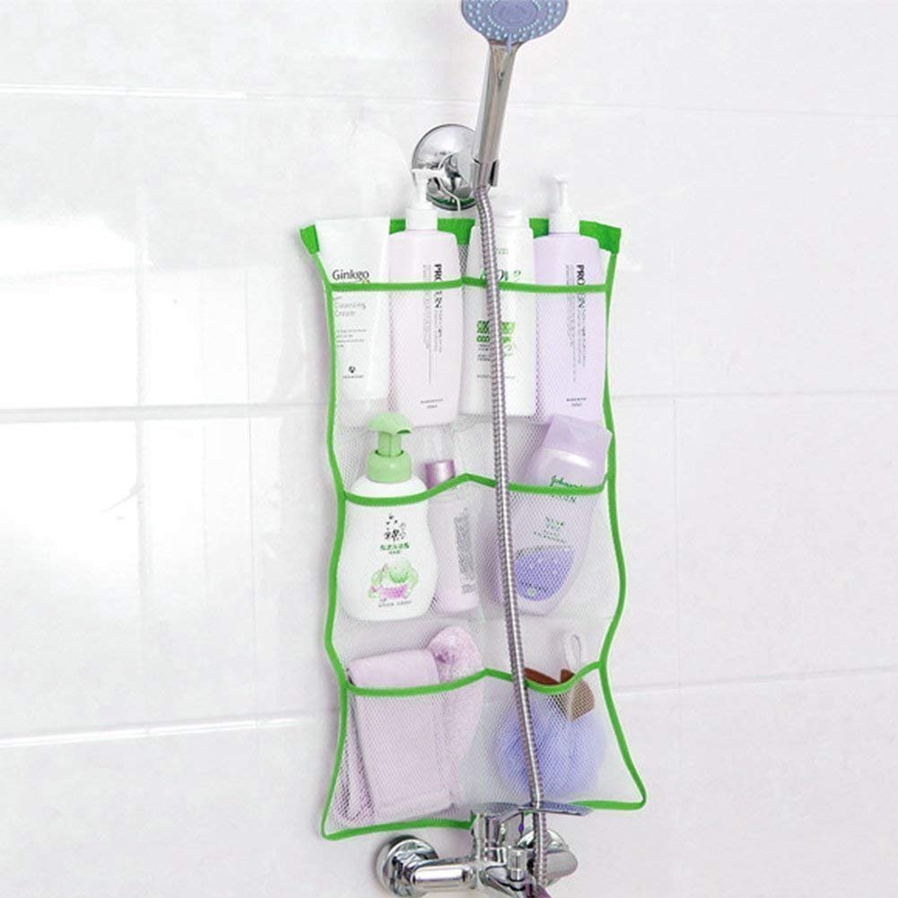 FishMM Mesh Bath Organizers for Shower with Hook, Quick Dry Hanging Shower Caddy College, Bath Storage with 6 Pockets for College Dorm Rooms, Bathroom