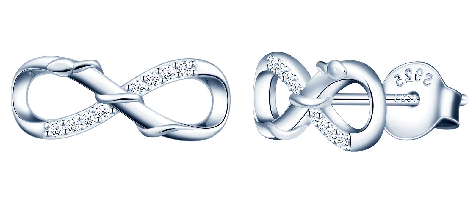 MicLee Woman's girl's Earrings studs, 925 Sterling silver animal earrings, Mini snake infinity symbol earrings studs, Inlaid zircon, silver