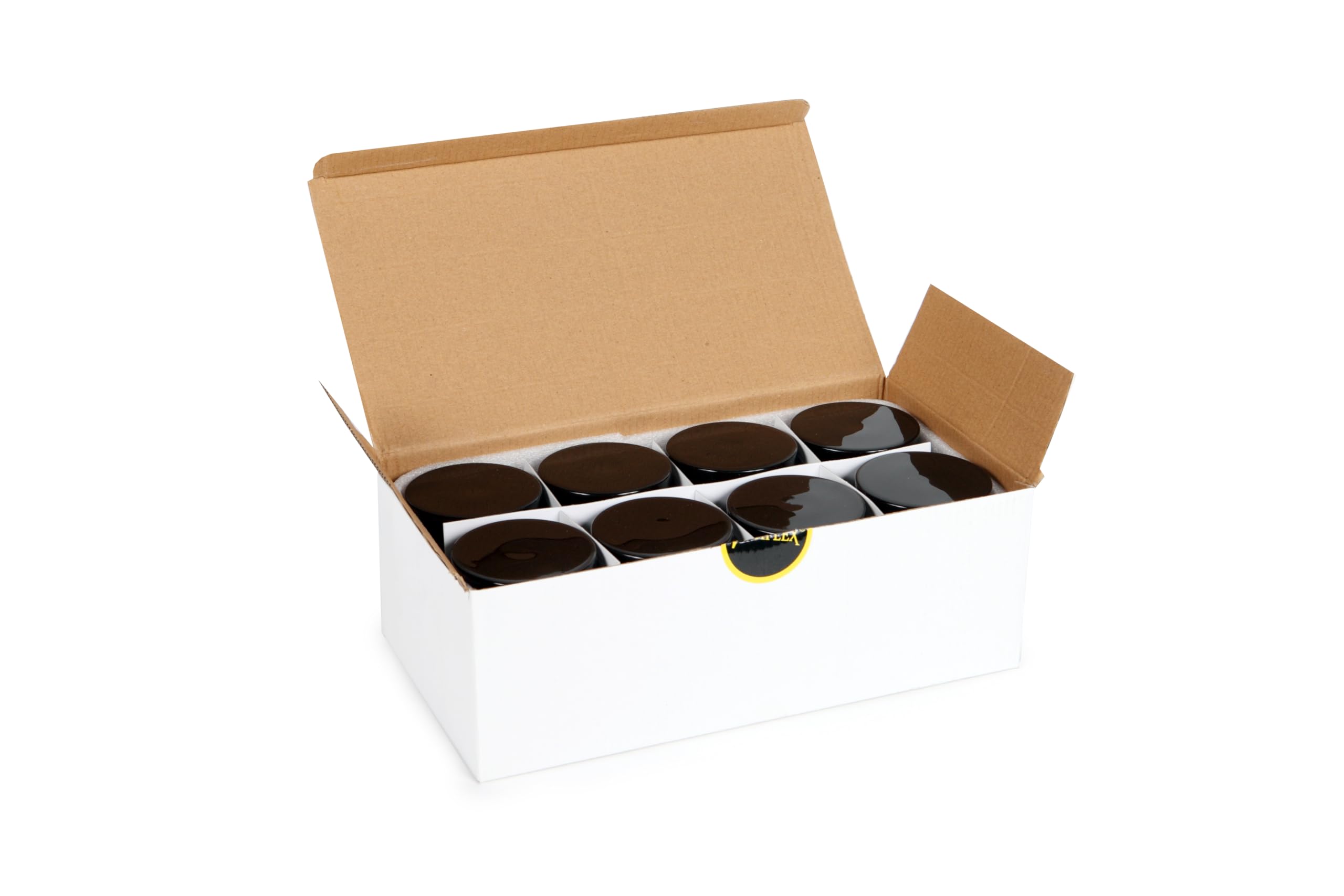 Vivaplex Clear, 8 ounce, Round Glass Jars, with Black Lids - 8 pack