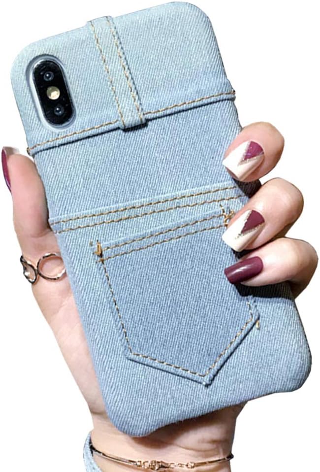 UnnFiko Jean Wallet Phone Case with Credit Card Holders, Cowboys Cloth Jeans Pocket Cover with Card Slots Compatible with iPhone 7 Plus/iPhone 8 Plus (Light Blue, iPhone 7 Plus / 8 Plus)