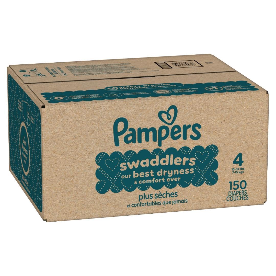 Pampers Swaddlers Diapers, Size 4 (15-34 lbs), 150 Count, Absorbent, Keeps Baby Dry and Comfortable, Skin Safe Disposable Baby Diaper (Packaging May Vary)