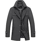 INVACHI Men's Wool Blend Coat Warm Winter Trench Coat with Detachable Soft Scarf Single Breasted Pea Coat