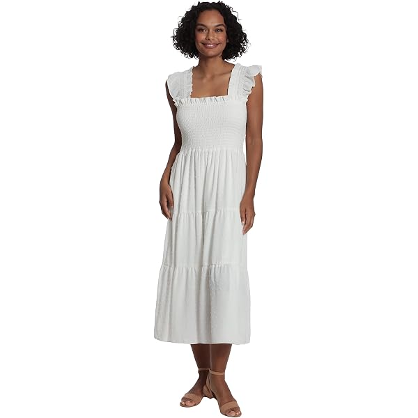 Madewell Plus Ruffle-Strap Tiered Midi Dress in Textural Stripe Lighthouse  2X at Amazon Women's Clothing store