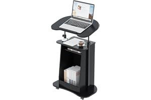 Barlezy Mobile Podium Stand, Height Adjustable Lectern Podium Stand w/Tilting Desktop, Sit-to-Stand Desk with Anti-Slip Stopp
