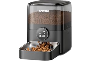 oneisall Automatic Cat Feeder for Large Kibble and Snacks, 12 Cups/3L Timed Pet Feeder for Cats Indoor, Programmable Dry Food Dispenser (Black)