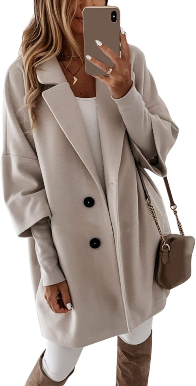 MOKBAY Damen Wollmantel - Eleganter Übergangsmantel Für Herbst & Winter