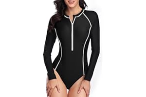 Daci Women Long Sleeve Rash Guard One Piece Swimsuit Zipper Surfing Bathing Suit UPF 50