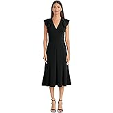 Maggy London Womens Women's Mid-Length A-line Dress - Sleeveless V-Neck Ruffled Cap Sleeve - Flared Skirt Cocktail Dresses