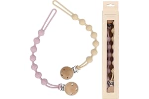 Socub 2 Pack Silicone Pacifier Clips, One-Piece Design Pacifier Holder for Baby Boy and Girl 3 Month+, BPA Free, Best Newborn Shower Gift (Cream, Dusty Lilac)