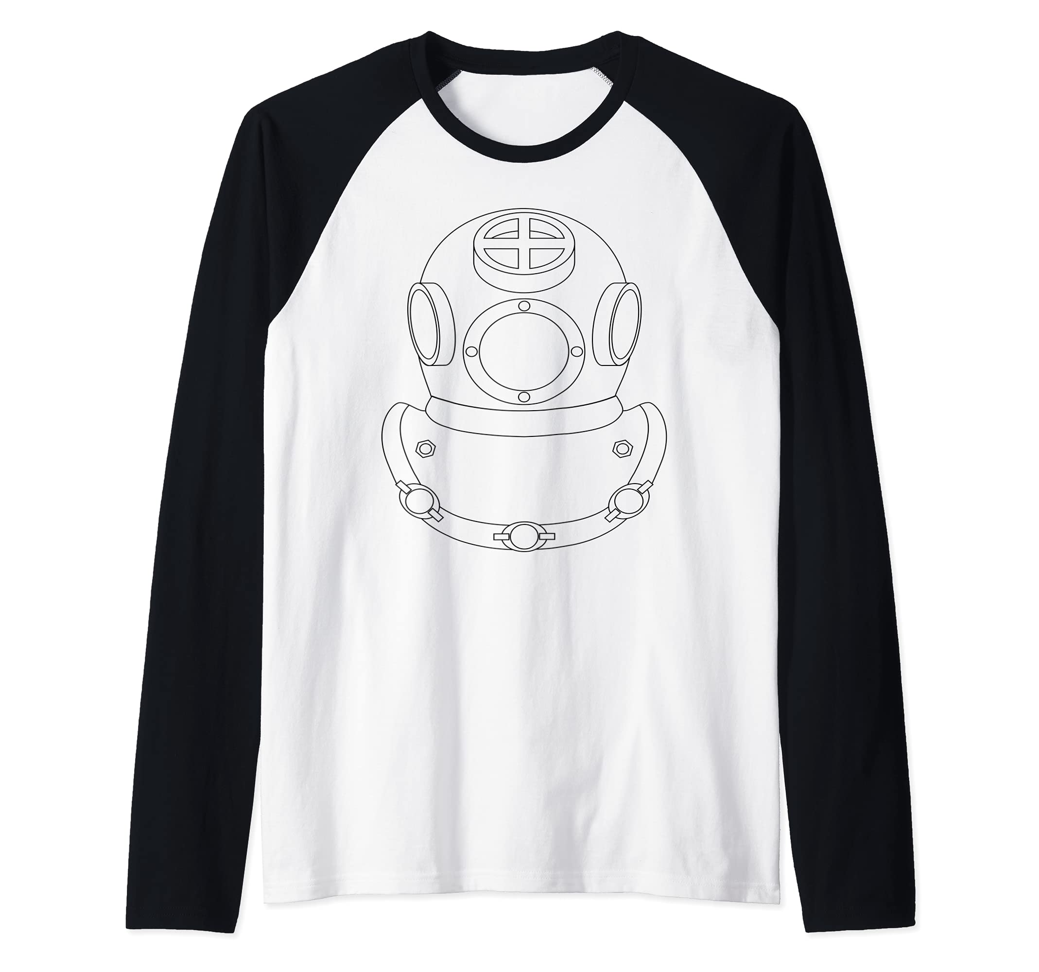 Diving Helmet Art Raglan Baseball Tee