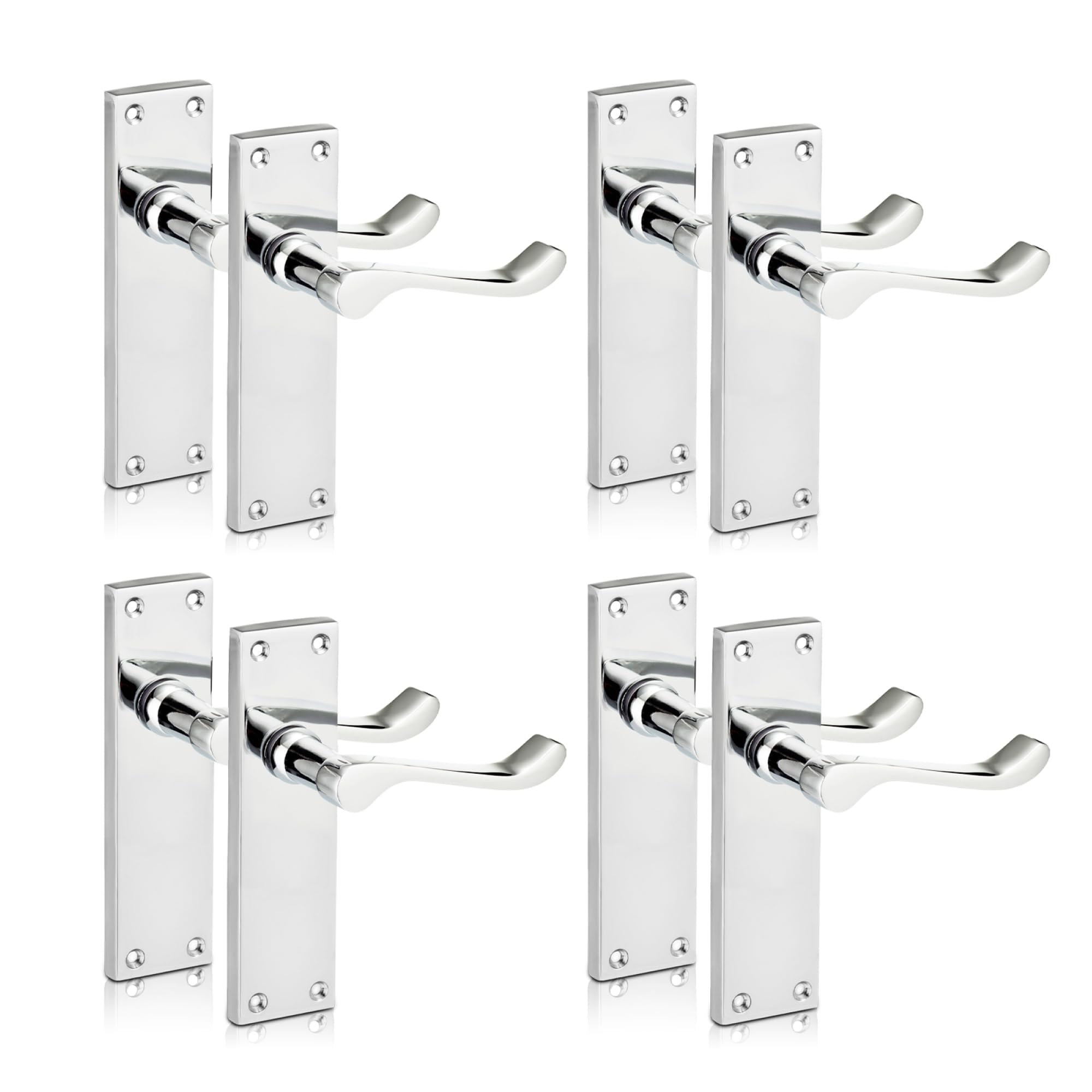 XFORT Polished Chrome Lever Latch Door Handle - Victorian Scroll Door Handle Sets - Internal Door Handles, 4 Pairs