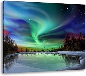 AGCary Northern Lights Picture Wall Decor Aurora Borealis Poster Snow Tree Forest Landscape Painting Wall Art Modern Artwork Print Canvas Painting for Living Room Bedroom Home Decor Ready to Hang