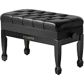 FILISITE Genuine Leather Duet Piano Bench with Storage,Adjustable Heavy Duty Wooden Double Keyboard Seat XHJ-11G(Black)