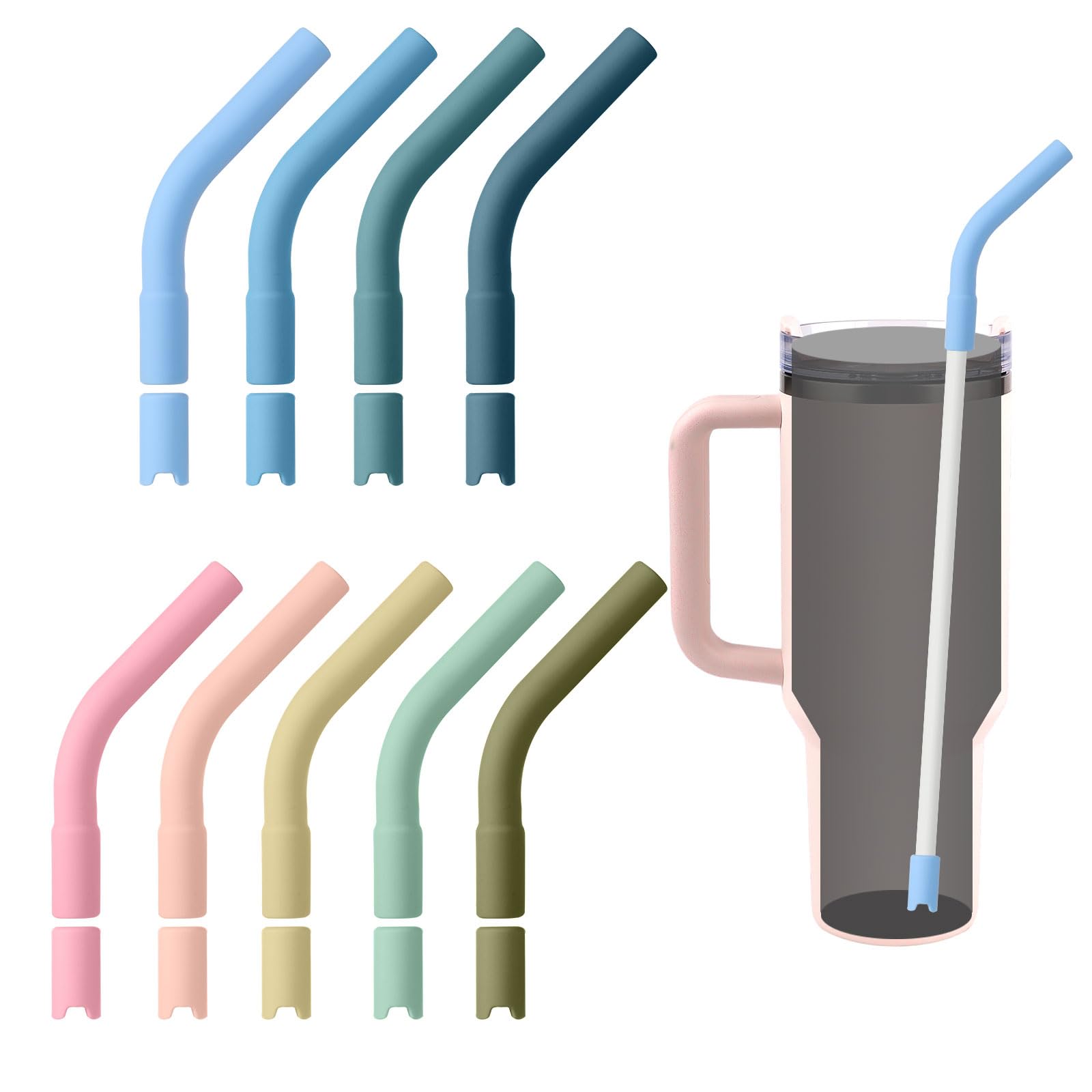 9pcs Silicone Straw Tips with Pedestals, Reusable Straw Topper Covers for Stanley Metal Straws Extender Protectors for Straw Silicone Straw Sleeve Fits for 0.31-0.39in Diameter Straw(Multi-Color)