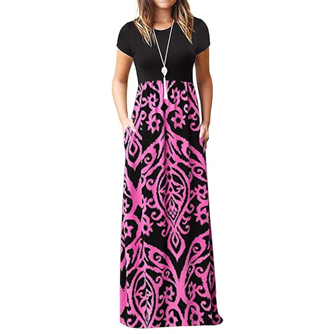TIFIY Sommerkleid Damen,Elegante Casual Ärmel Oansatz Druck Maxi Tank Langes Kleid Boho Strand Partykleider