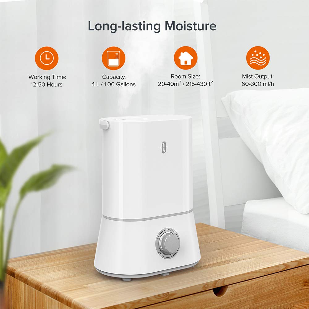 TaoTronics 26dB Quiet Humidifiers for Bedroom, 4L Ultrasonic Cool Mist