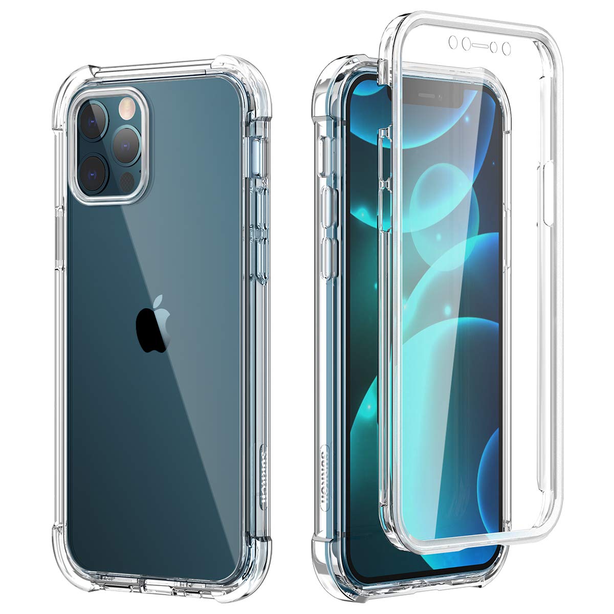 SURITCH Clear Case for iPhone 12 Pro Max 6.7"【Built in Screen Protector】 360 Full Body Hybrid Protection Hard Shell+Soft TPU Rubber Bumper Rugged Case for iPhone 12 Pro Max 6.7 inch (Clear)