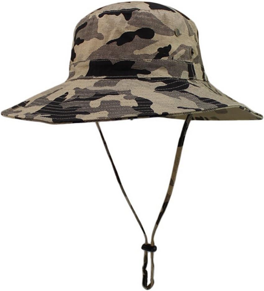Large Brimmed Military Jungle Camouflage Pattern Fishing Hats with Chin Strap SUN UV Protection Bucket Hat Bonnie Cap for Hiking Camping Traveling Mountaineering Outdoor Activites