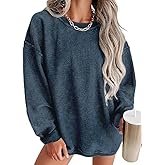 Chvity Womens Crewneck Oversized Corduroy Corded Sweatshirt Casual Long Sleeve Trendy Pullover Comfy Tops