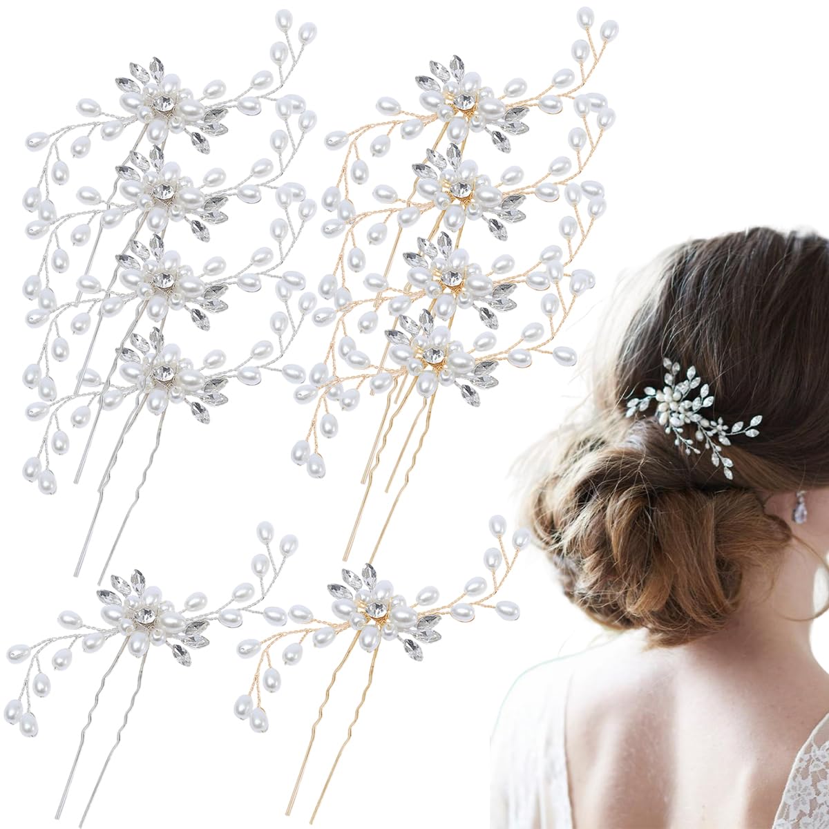 10 PCS Pearl Hair Pins Wedding Hair Comb Bridal Jewelry Bridal Rhinestone Hair Accessories U Shaped Crysta Flower Shape Hairpin, For Bridal Bridesmaid, Hair Piece Accessory for Women Girls