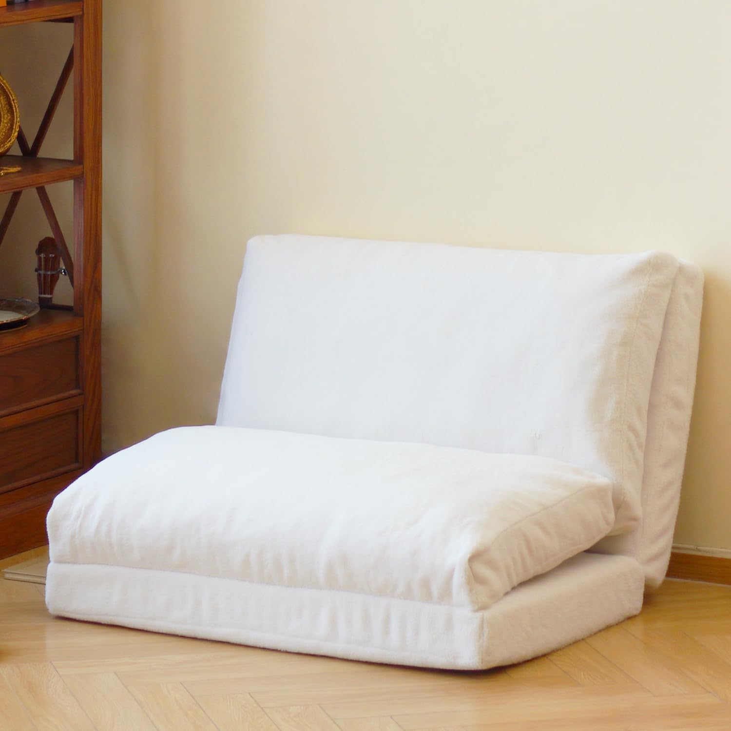 Photo 1 of ***STOCK PHOTO FOR REFERENCE ONLY***N&V Folding Matress Sofa Bean Bag Bed, Foam Filling Folding Matress Sofa, Includes Removable and Machine Washable Cover, Soft Premium Faux Fur (Small, White)