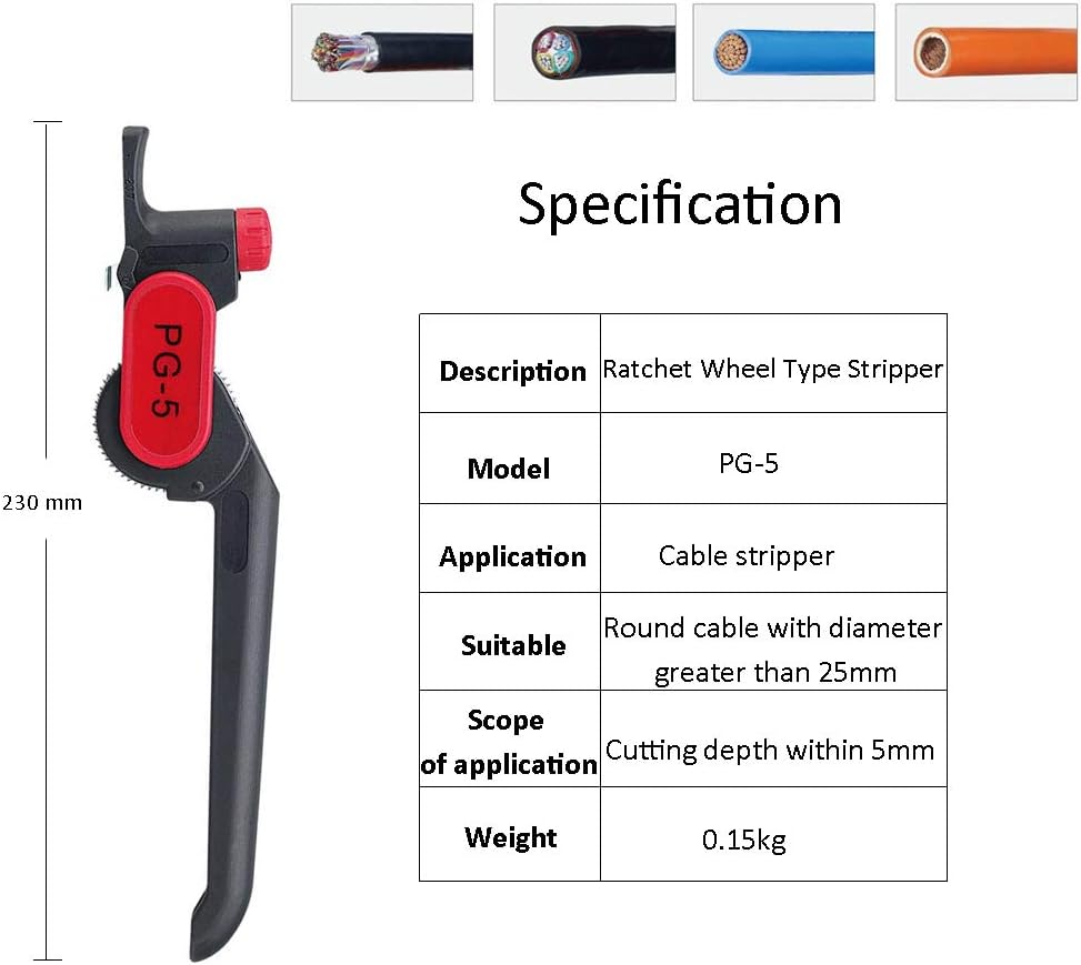 Ratchet Wheel Type Stripper,Cable Knife PG-5 Cable Stripper for 25mm Comm/PVC/LV Cable Stripping Tool - Image 3