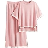 Imily Bela Womens Plus Size Lounge Sets 2 Piece Outfits Short Sleeve Pullover Tops Wide Leg Pants Summer Travel Outfits