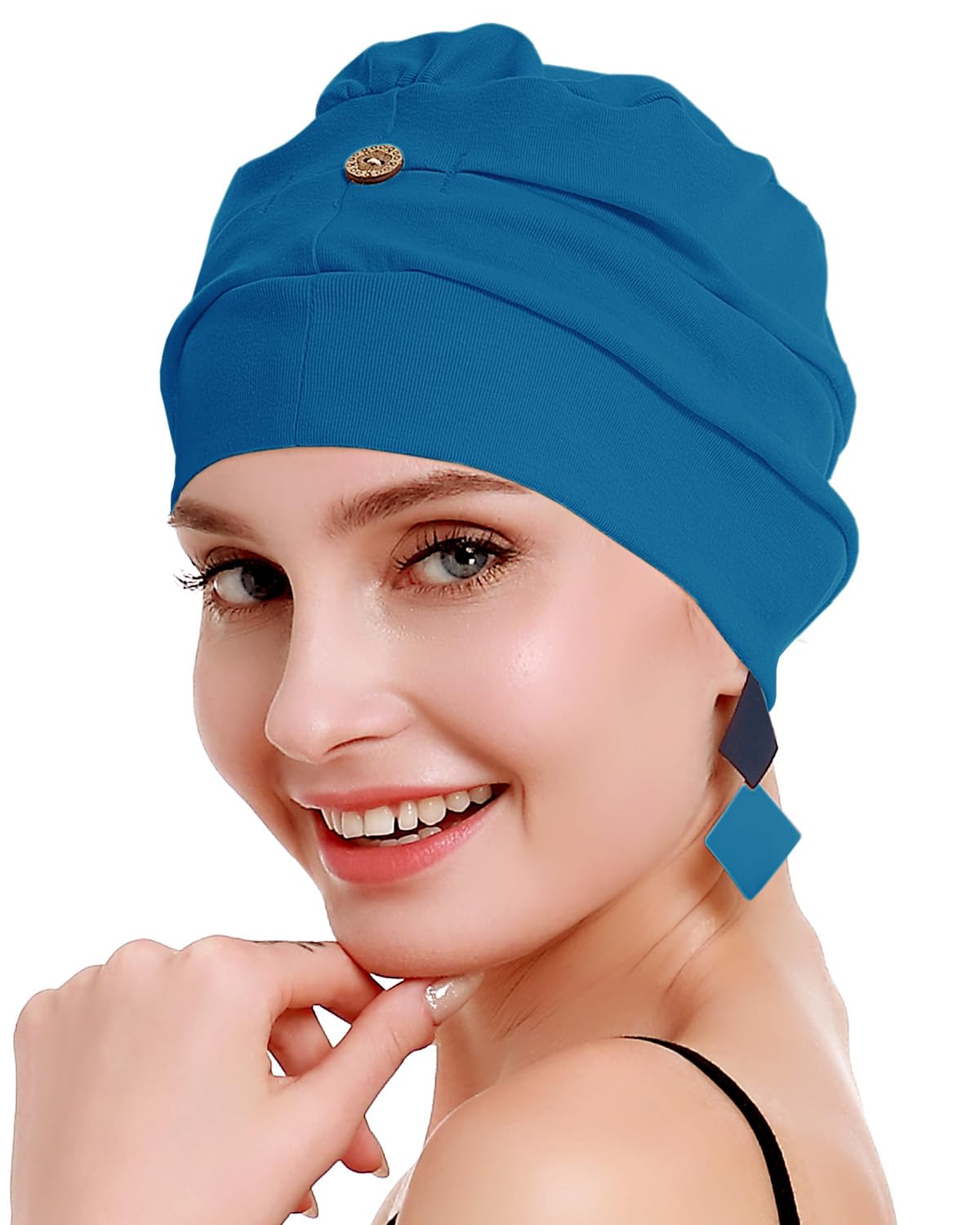 Photo 1 of osvyo Cotton Chemo Turbans for Women Cancer Hairloss hat - Cotton Lightweight Headwear Sealed Packaging DEEP SEA Blue