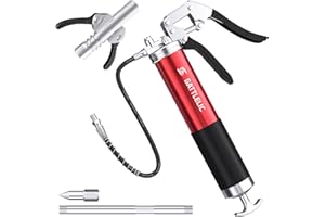 GATTLELIC Heavy Duty Grease Gun Kit, 8000 PSI Professional Pistol Grip 14 oz Load with 12" Flex Hose, Locking Coupler, Extension Pipe, and Sharp Nozzle,Red(Upgrade)