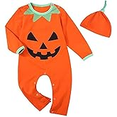 Baby Boys Girls Halloween Outfit Set Funny Halloween Long Sleeve Romper with Hat